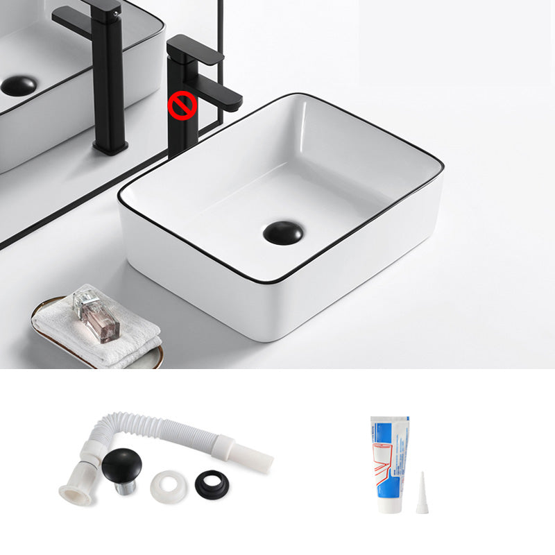 Modern Bathroom Sink Porcelain Pop-Up Drain Rectangular Vessel Sink