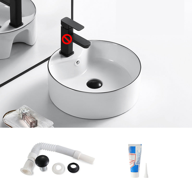 Modern Bathroom Sink Porcelain Pop-Up Drain Rectangular Vessel Sink