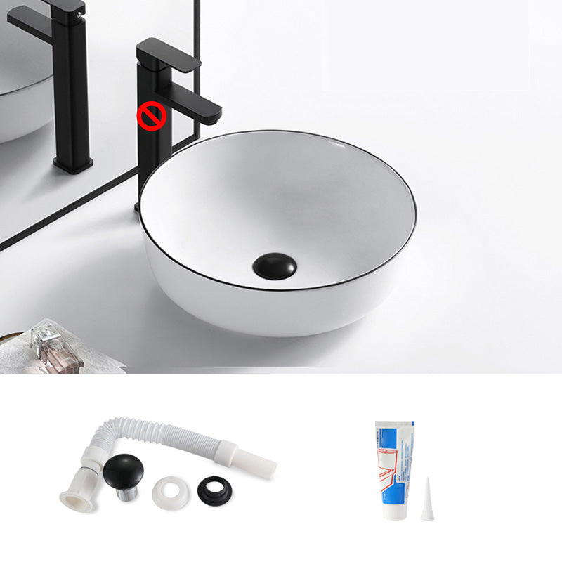 Modern Bathroom Sink Porcelain Pop-Up Drain Rectangular Vessel Sink