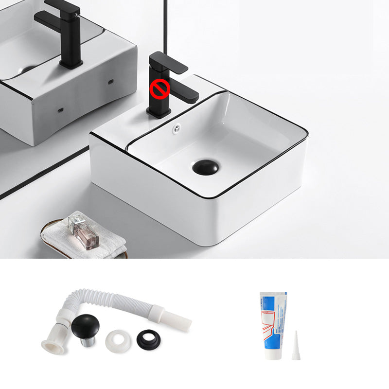 Modern Bathroom Sink Porcelain Pop-Up Drain Rectangular Vessel Sink