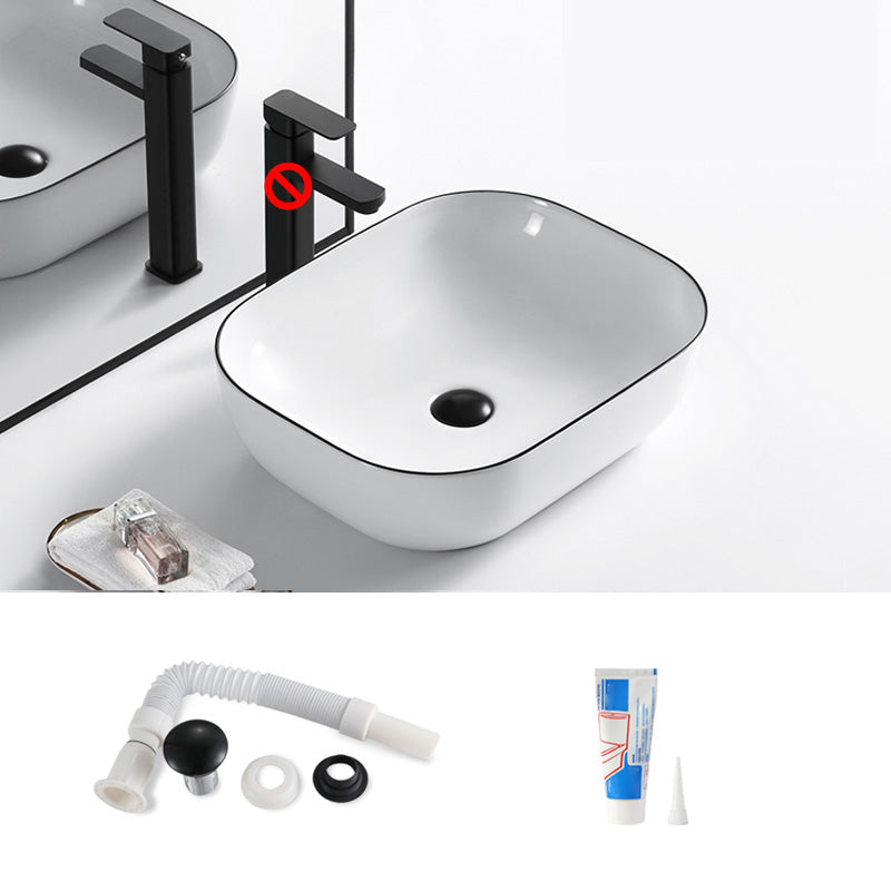 Modern Bathroom Sink Porcelain Pop-Up Drain Rectangular Vessel Sink