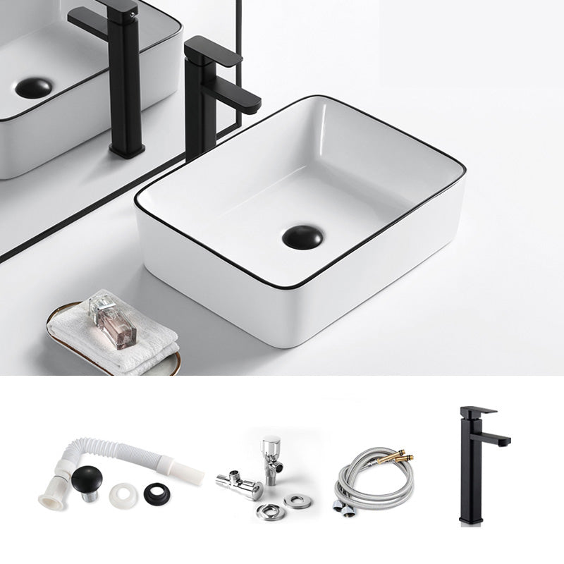 Modern Bathroom Sink Porcelain Pop-Up Drain Rectangular Vessel Sink