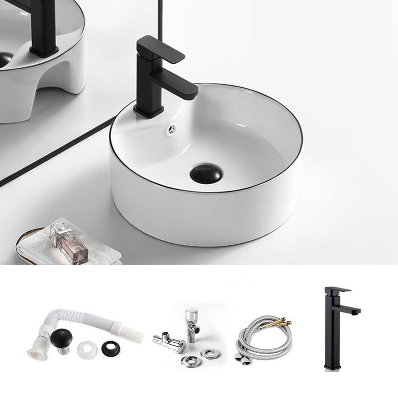 Modern Bathroom Sink Porcelain Pop-Up Drain Rectangular Vessel Sink