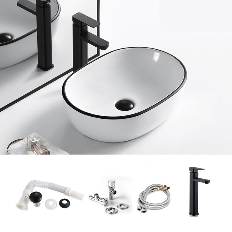 Modern Bathroom Sink Porcelain Pop-Up Drain Rectangular Vessel Sink