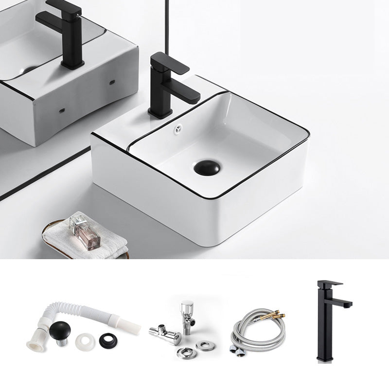 Modern Bathroom Sink Porcelain Pop-Up Drain Rectangular Vessel Sink