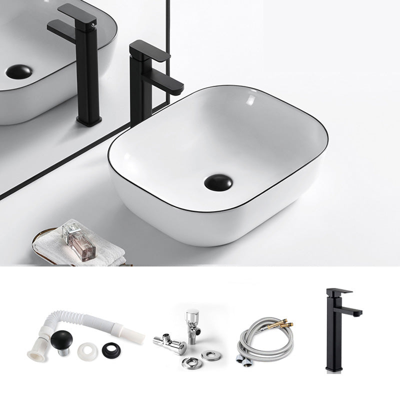 Modern Bathroom Sink Porcelain Pop-Up Drain Rectangular Vessel Sink