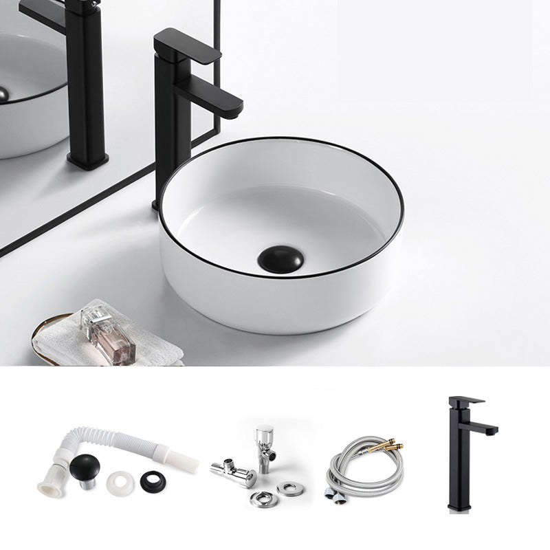 Modern Bathroom Sink Porcelain Pop-Up Drain Rectangular Vessel Sink