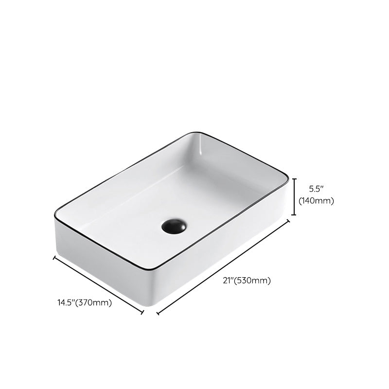 Modern Bathroom Sink Porcelain Pop-Up Drain Rectangular Vessel Sink