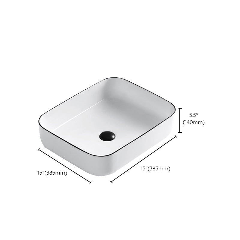 Modern Bathroom Sink Porcelain Pop-Up Drain Rectangular Vessel Sink
