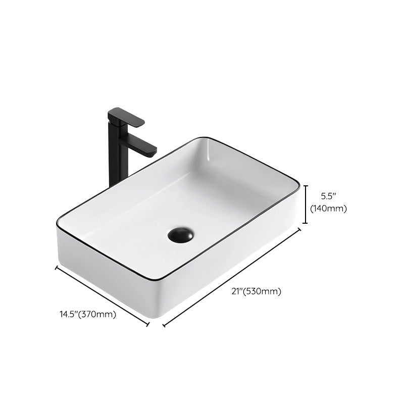 Modern Bathroom Sink Porcelain Pop-Up Drain Rectangular Vessel Sink