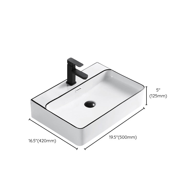 Modern Bathroom Sink Porcelain Pop-Up Drain Rectangular Vessel Sink
