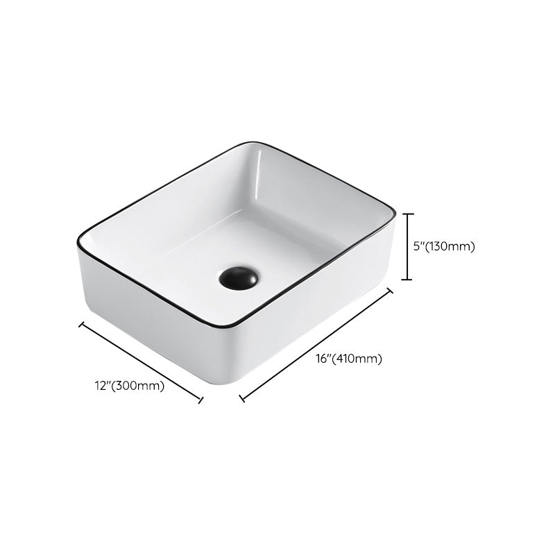 Modern Bathroom Sink Porcelain Pop-Up Drain Rectangular Vessel Sink