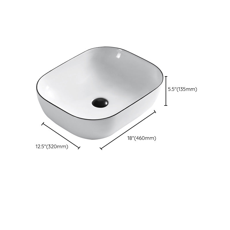 Modern Bathroom Sink Porcelain Pop-Up Drain Rectangular Vessel Sink