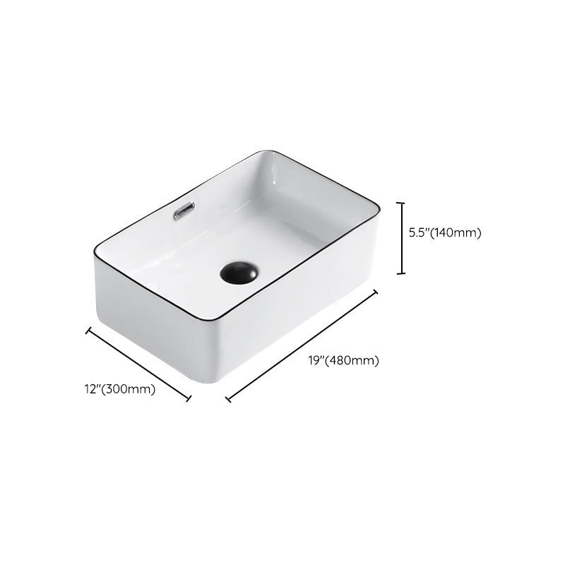 Modern Bathroom Sink Porcelain Pop-Up Drain Rectangular Vessel Sink