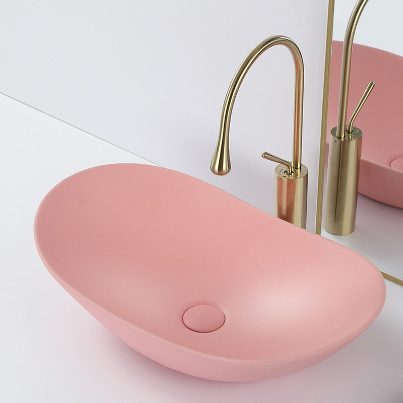 Modern Bathroom Sink Porcelain Oval with Basin and Faucet Vessel Lavatory Sink