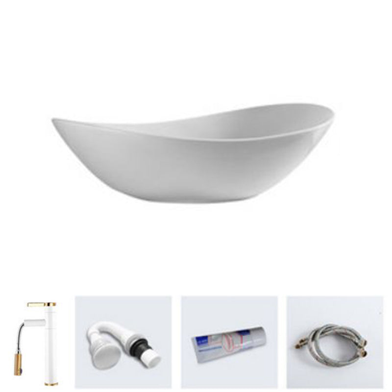 Modern Bathroom Sink Porcelain Oval with Basin and Faucet Vessel Lavatory Sink