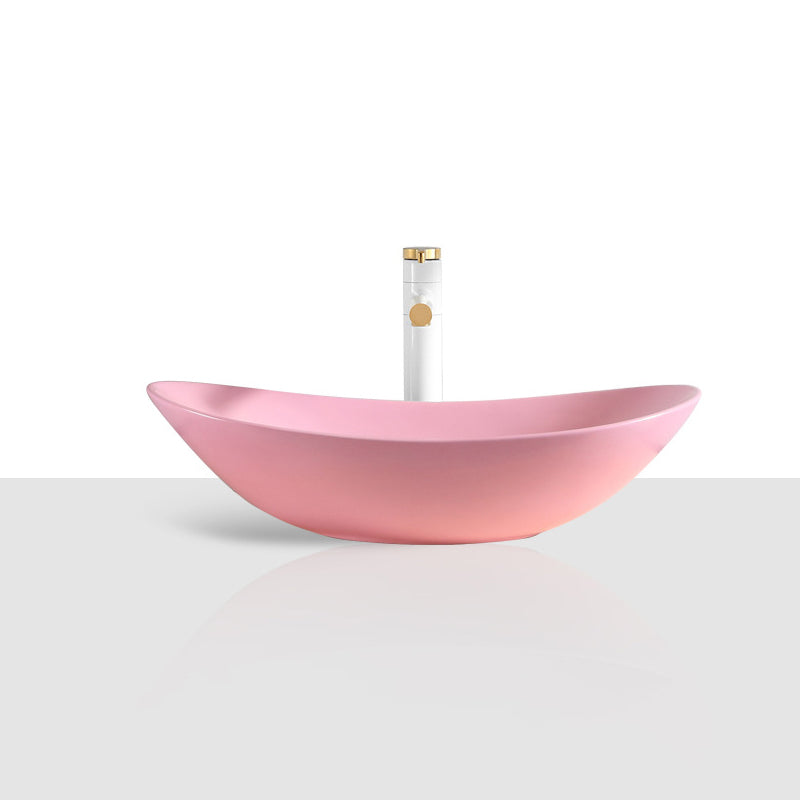 Modern Bathroom Sink Porcelain Oval with Basin and Faucet Vessel Lavatory Sink