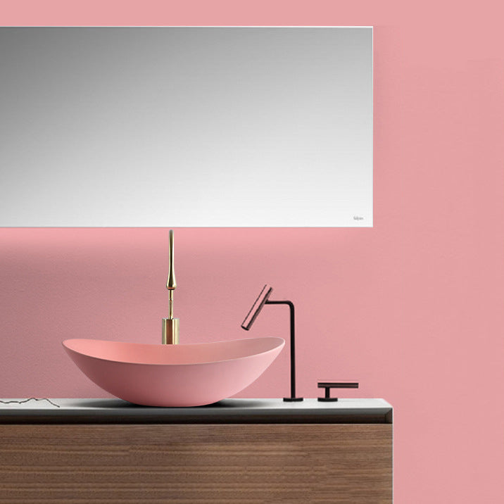 Modern Bathroom Sink Porcelain Oval with Basin and Faucet Vessel Lavatory Sink