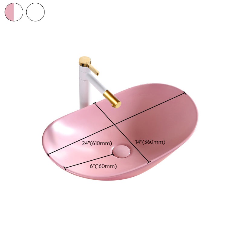 Modern Bathroom Sink Porcelain Oval with Basin and Faucet Vessel Lavatory Sink