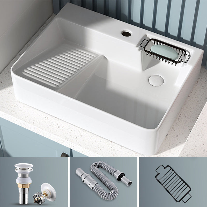 Modern Bathroom Sink Porcelain Right Basin with Pop-Up Drain and Faucet Wash Stand
