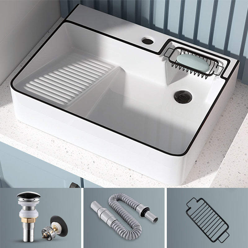 Modern Bathroom Sink Porcelain Right Basin with Pop-Up Drain and Faucet Wash Stand