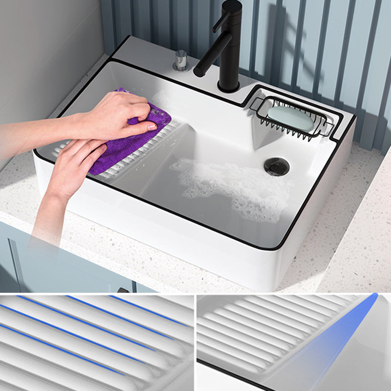 Modern Bathroom Sink Porcelain Right Basin with Pop-Up Drain and Faucet Wash Stand
