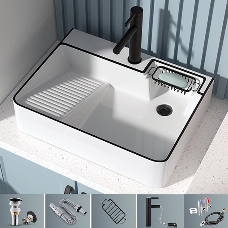 Modern Bathroom Sink Porcelain Right Basin with Pop-Up Drain and Faucet Wash Stand