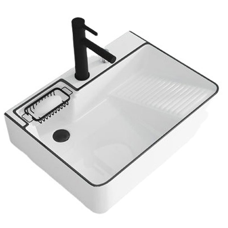 Modern Bathroom Sink Porcelain Right Basin with Pop-Up Drain and Faucet Wash Stand