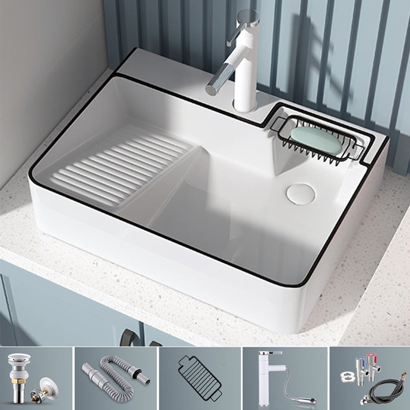 Modern Bathroom Sink Porcelain Right Basin with Pop-Up Drain and Faucet Wash Stand