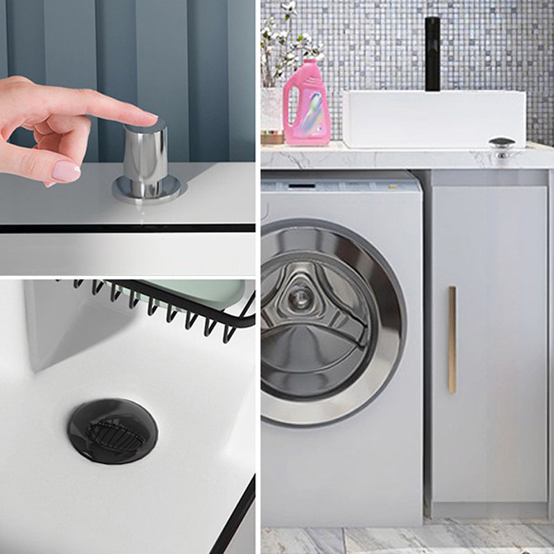 Modern Bathroom Sink Porcelain Right Basin with Pop-Up Drain and Faucet Wash Stand