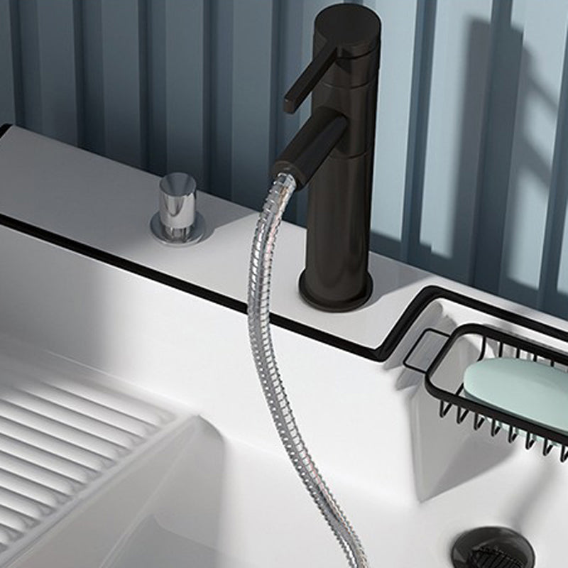 Modern Bathroom Sink Porcelain Right Basin with Pop-Up Drain and Faucet Wash Stand