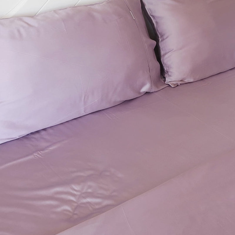 Cotton Fitted Sheet 1-Piece Silky Pure Color Wrinkle Resistant Sheet Set