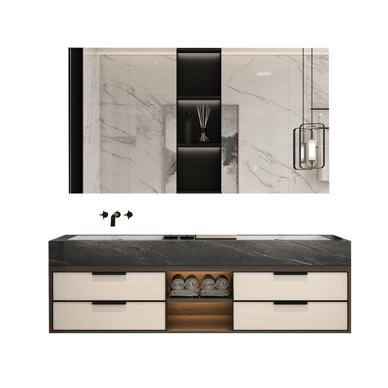 Modern Bathroom Sink Vanity Limestone Faucet and Mirror Open Console with Sink Set