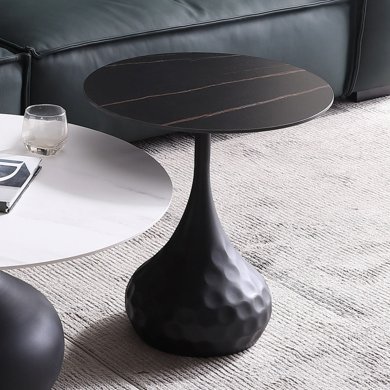 Round Slate Coffee Table Set Metal Pedestal Simple Cocktail Table