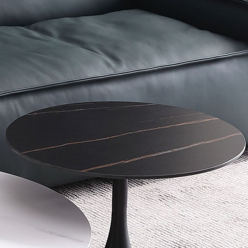 Round Slate Coffee Table Set Metal Pedestal Simple Cocktail Table