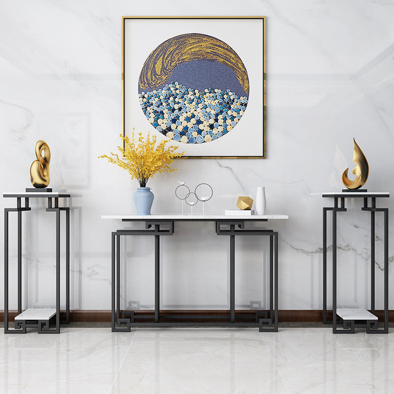 Contemporary Iron Console Sofa Table Rectangle Marble End Table for Hall