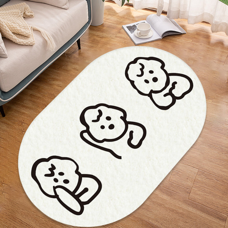 White Modern Rug Polyester Dog Pattern Rug Washable Rug for Home Decor