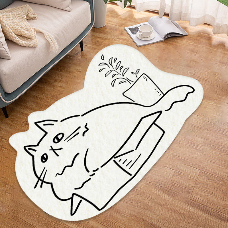 White Modern Rug Polyester Dog Pattern Rug Washable Rug for Home Decor
