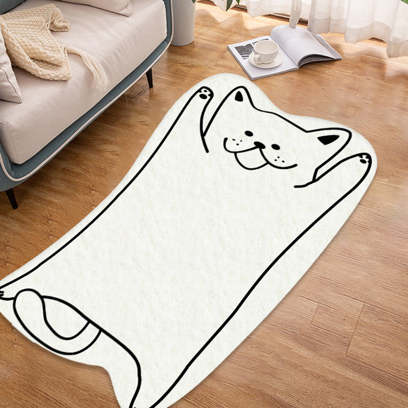 White Modern Rug Polyester Dog Pattern Rug Washable Rug for Home Decor