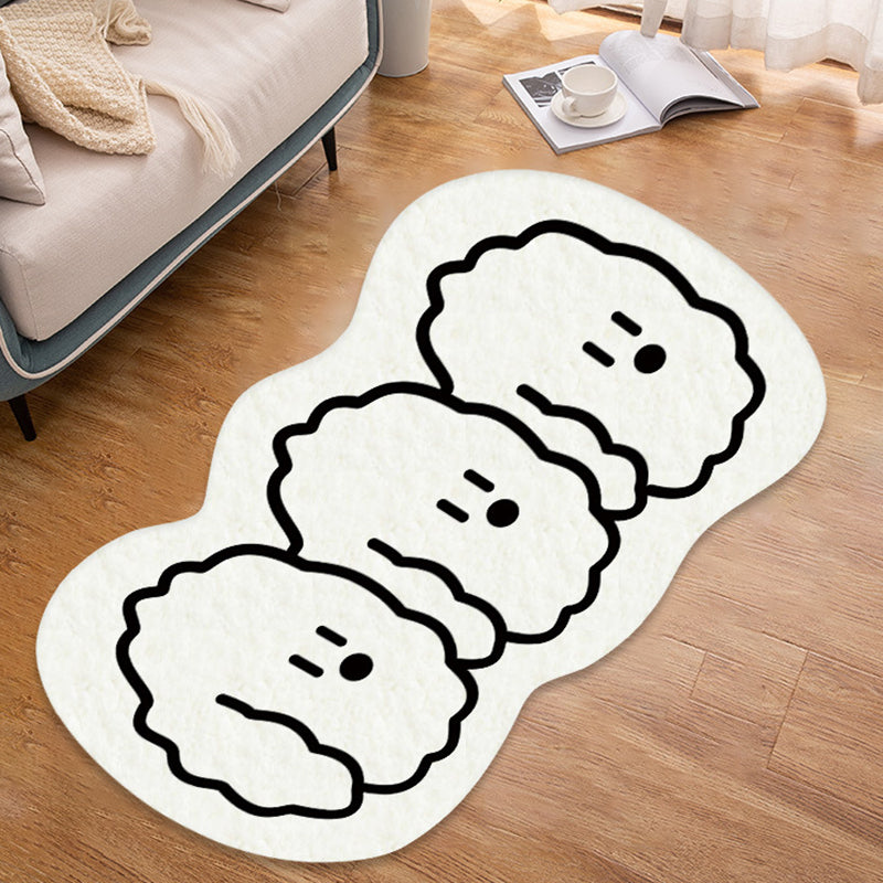 White Modern Rug Polyester Dog Pattern Rug Washable Rug for Home Decor