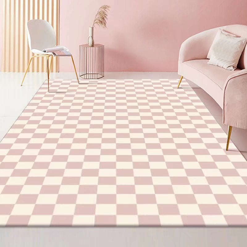 Green Modern Carpet Polyester Grid Carpet Washable Carpet for Home Decor