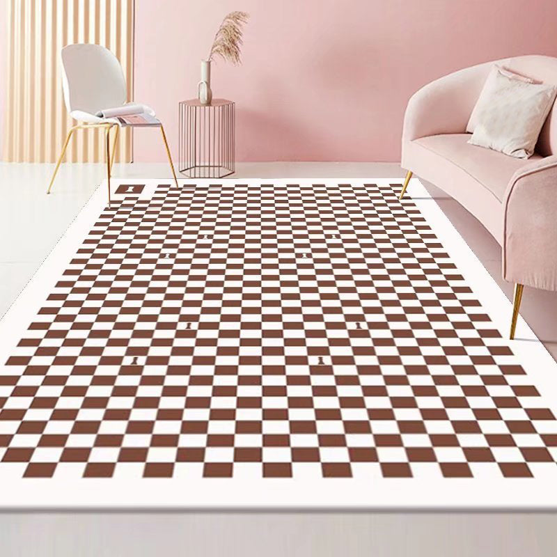 Green Modern Carpet Polyester Grid Carpet Washable Carpet for Home Decor