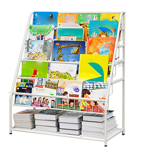 Contemporary Metal Bookshelf White Ladder Shelf Bookcase for Study Room