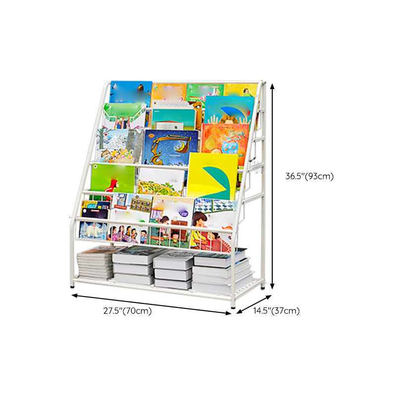 Contemporary Metal Bookshelf White Ladder Shelf Bookcase for Study Room