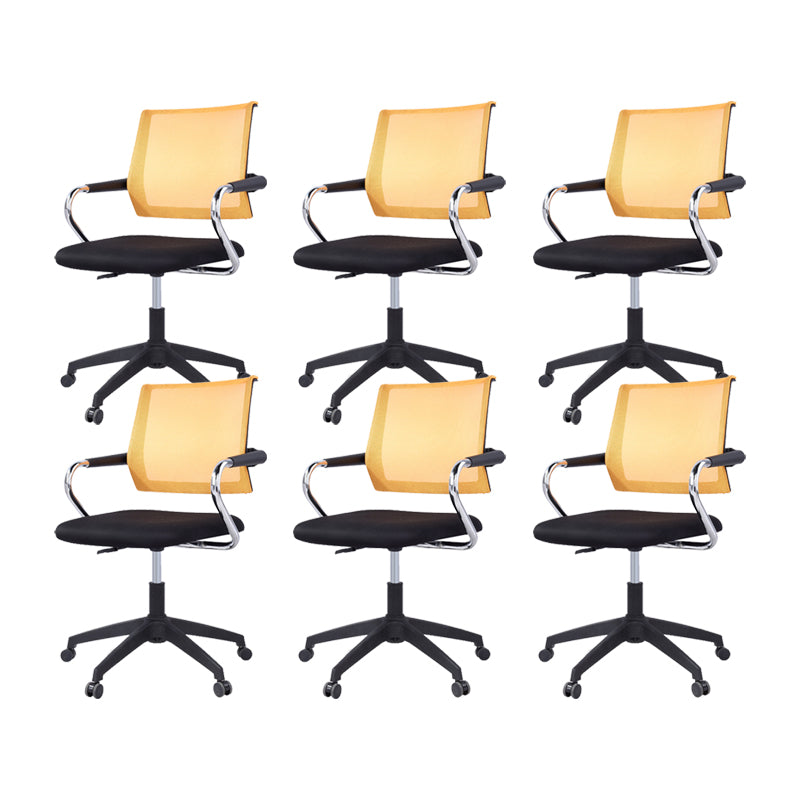 Contemporary Wheels Swivel Chair Microfiber Conference Mid-Back Arm Chair