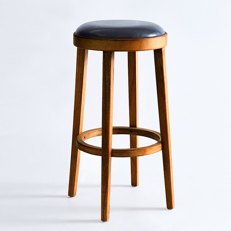 Industrial Bar-stool Round Seat Counter Bar Stool with Wooden Legs for Home