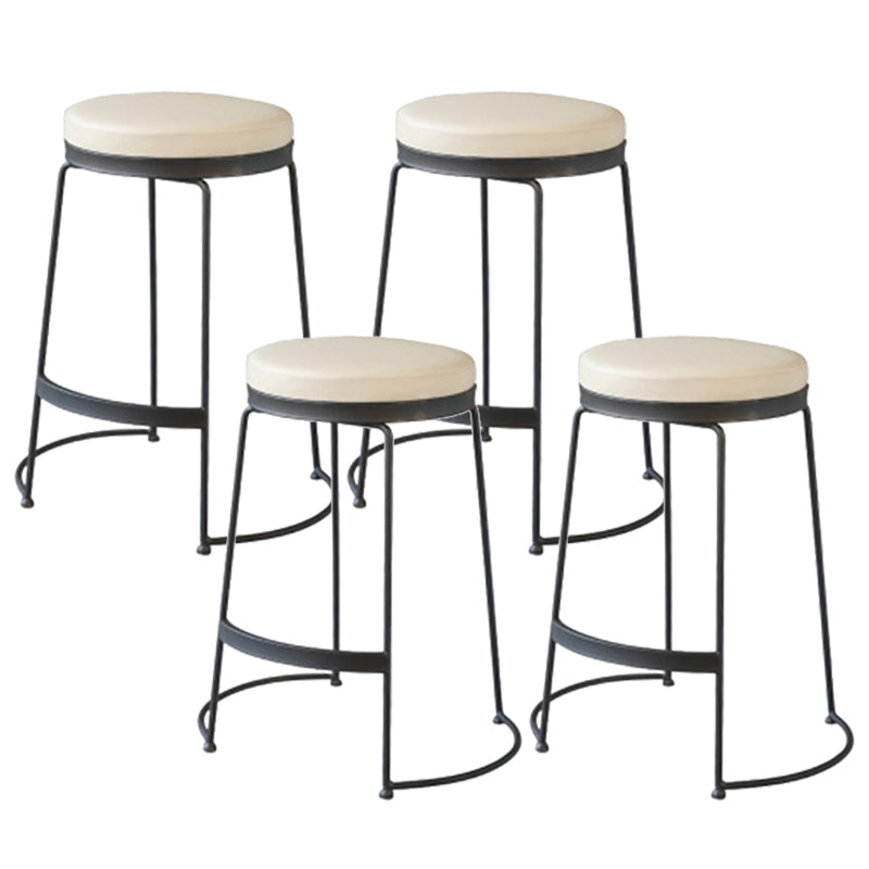 Modern Faux Leather Counter Stool Round Backless Bar Stool with Footrest