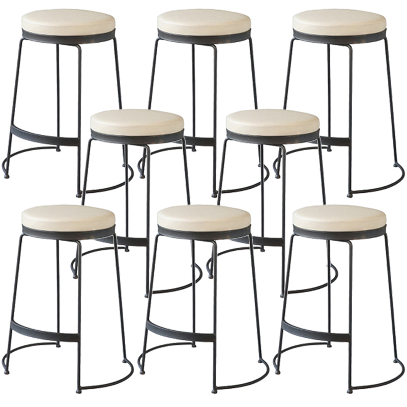 Modern Faux Leather Counter Stool Round Backless Bar Stool with Footrest