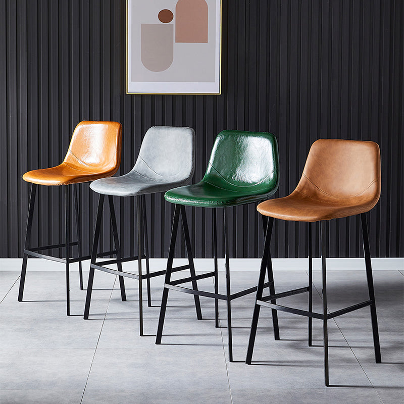 Contemporary Counter Stool Faux Leather Living Room Bar Stool with  Metal Legs