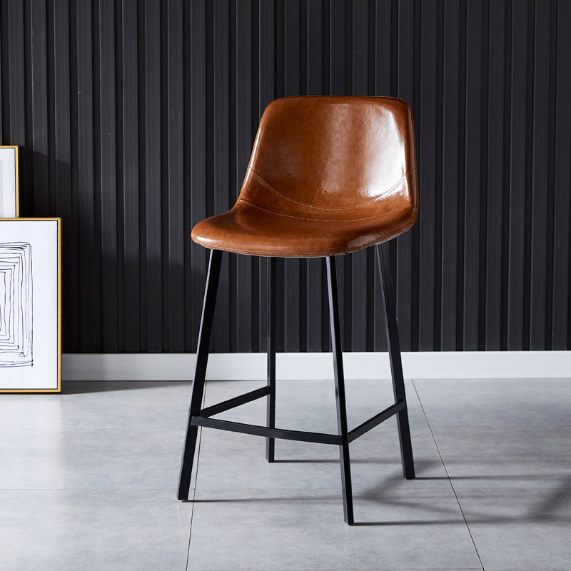 Contemporary Counter Stool Faux Leather Living Room Bar Stool with  Metal Legs